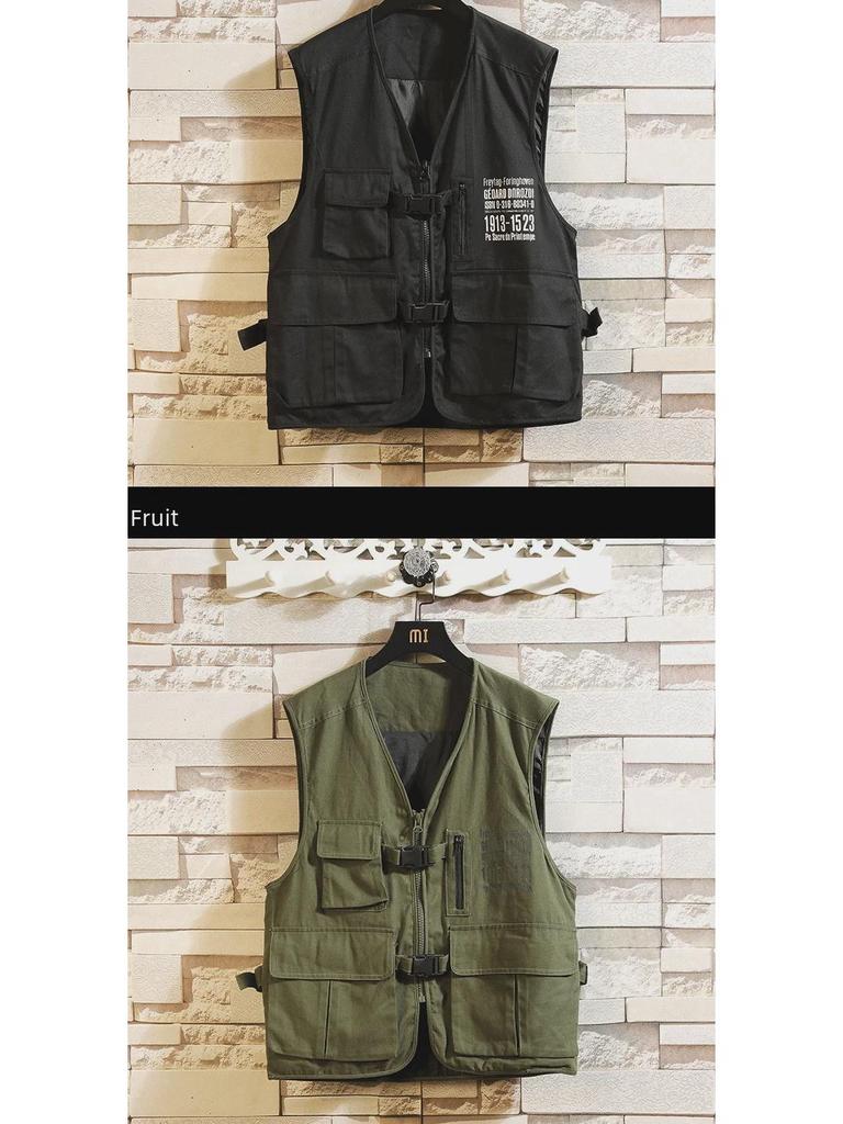 Американо-японский тактический жилет без рукавов с множеством карманов для молодежи на весну и осень