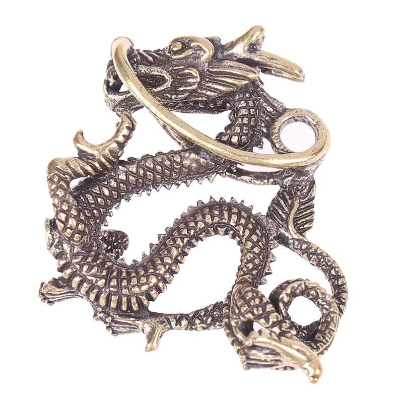 1Pc Antique Brass Ornament Chinese Mythical Animal Dragon Statue Copper Figures Miniatures Pure Brass Dragon Sculpture