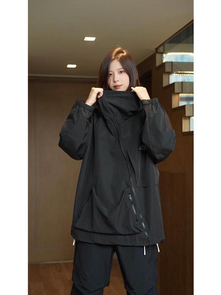 Винтажный американский ветрозащитный анорак унисекс: С капюшоном, Непромокаемый, Косая молния для осени/зимы