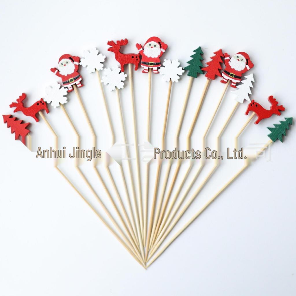 Бамбуковые шпажки для рождественских коктейлей и фруктов с Санта-Клаусом