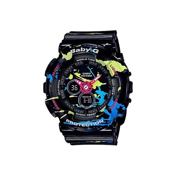 Casio Baby-G Серия с тематическим дизайном Водонепроницаемые спортивные часы 100 м Водонепроницаемость Кварцевый механизм Ремешок из смолы Женские часы Черный BA-120SPL-1A