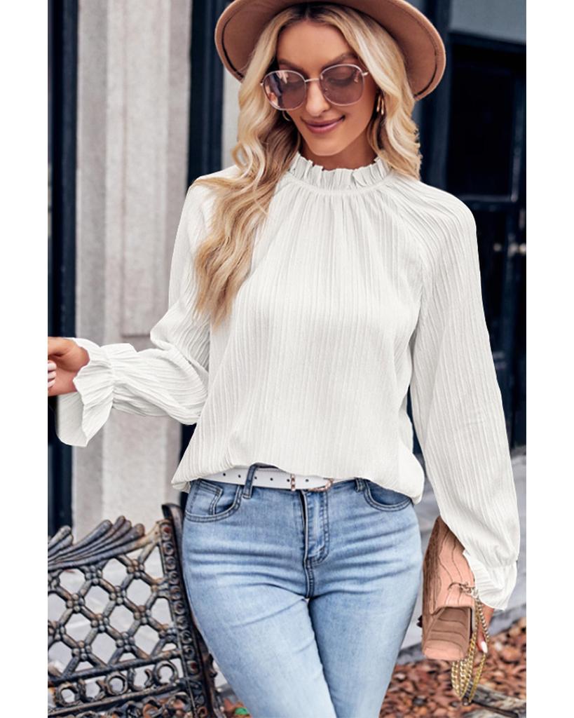 Azura Exchange Блузка с воротником-стойкой и гофрированными рукавами