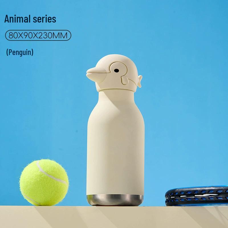 Детский термокружка объемом 450 мл с креативным дизайном в виде животных и крышкой в виде головы животного.