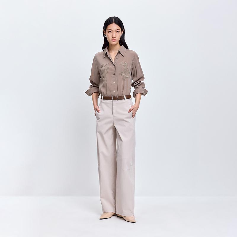 LILY Women's Khaki Curved Knife Casual Pants