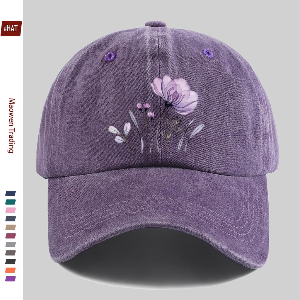 pc Elegant Purple Floral Theme Printed Baseball Cap with Floral Design Golf Hat Comfortable Lightweight Papa Cap Adjustable St