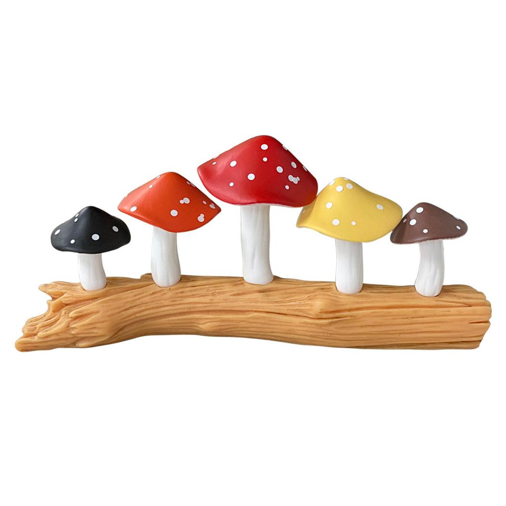Colorful Mushrooms On Tree Stump Resins Miniature Figurine Collectible Ornament for Home Desktop and Landscape Decors