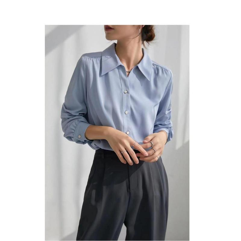 Повседневная женская рубашка, белая рубашка с длинными рукавами, женская, для холодного ветра, для женщин, для пожилых, с чувством профессионального темперамента, драпированная, устойчивая к складкам блузка