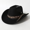 Popular women's flat-top woolen hat, western cowboy hat with hand-embroidered skull and metal decoration, versatile