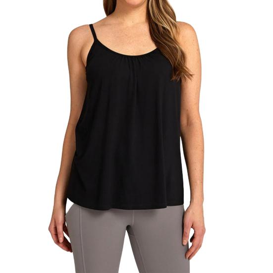 Camisole Top for Women Loose Cami Top with Built-in Padded Bra Summer Flowy Pleated Spaghetti Strap Tank Top for Daily Wear Exercise