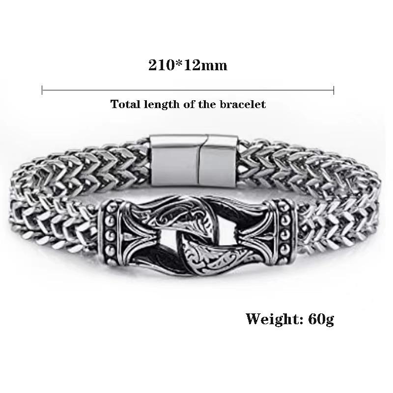 Горячая распродажа модный титановый стальной резной мужской толстый стиль двухрядная цепочка магнитная пряжка браслет аксессуары
