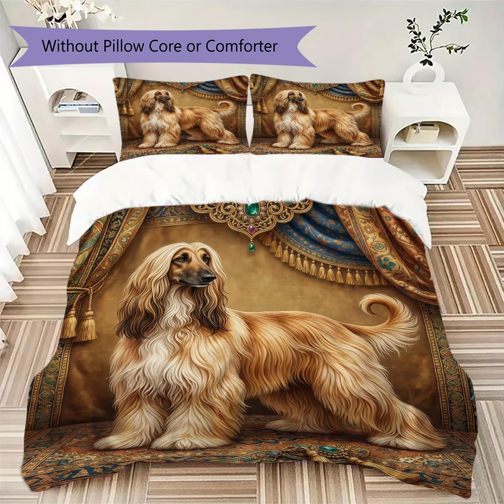 Classical Hound Painting Pattern Bedding uilt Set uilt Cover Pillowcase Home Decoration Birthday Gift (1 * duvet cover + 2 * pillowcase without core)