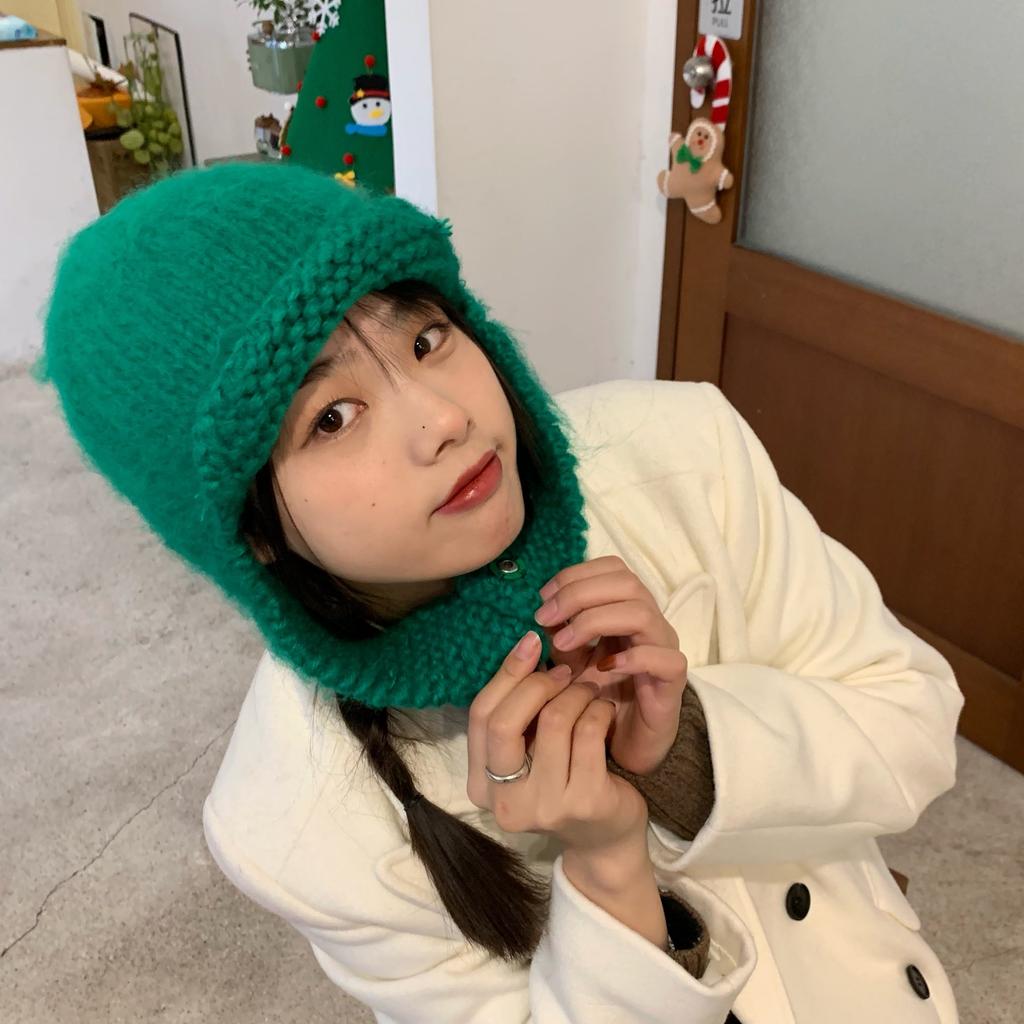 Korean Version of Knitted Flying Hat for Women Showing Their Faces Small Warm Ear Protection Wool Hats Autumn and Winter Lei Feng Hat Trend