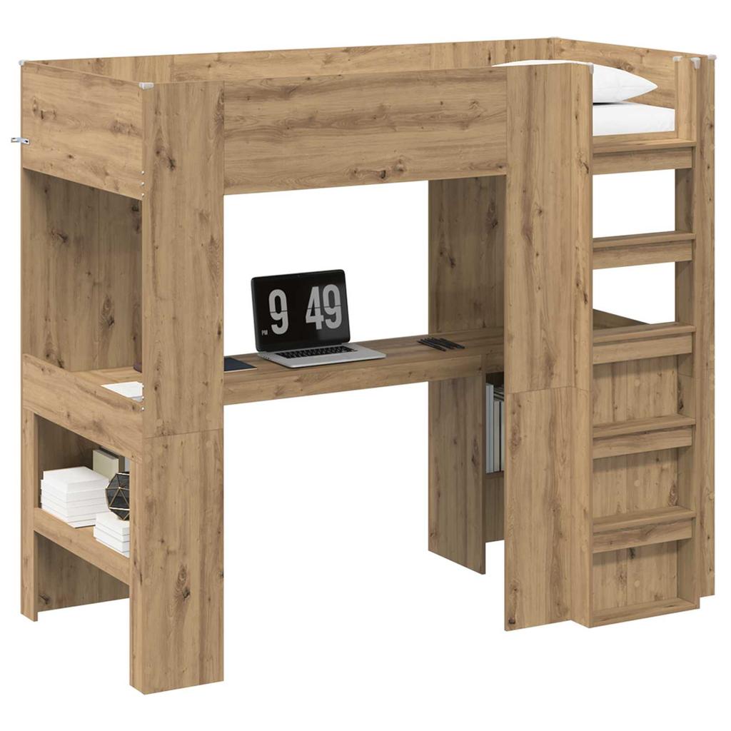 Loft Bed Frame with Desk Artisan Oak Finish 31.5 x 78.7 (80 x 200 cm)