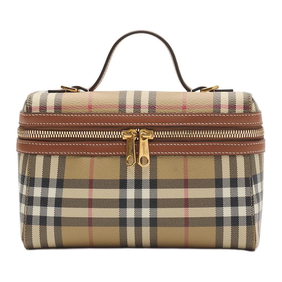 Burberry Vanity Polyurethane Makeup Bag Regular Women's Beige & Stone Pine & Brown 81205251