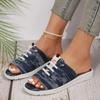 Women's Slippers Lace Up Flat Denim Beach Fish Mouth Shoes Casual Design Comfortable Femme Zapatillas Plus Size 36~43