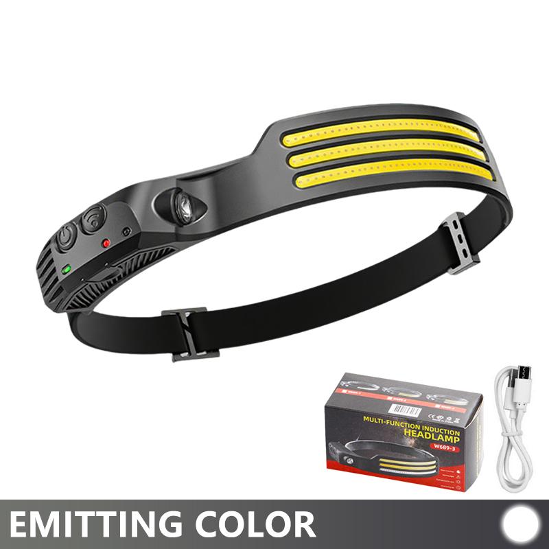 COB LED Headlamp USB Rechargeable Motion Sensor Headlight Waterproof Wide Beam Head Flashlight for Camping Fishing Outdoor