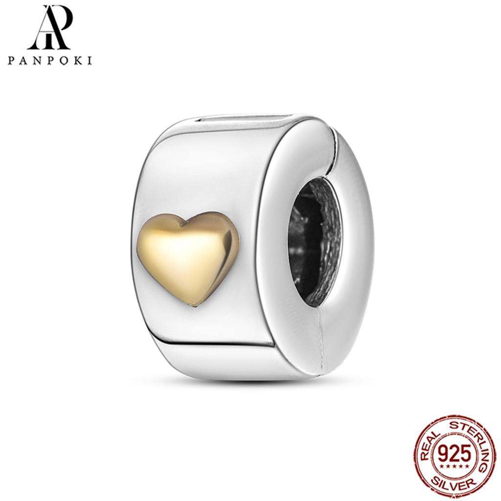 PANPOKI SS925 Sterling Silver Fixed Clip Stopper Beads Fit Bracelets Necklace NEW Luxury Women Gift DIY Jewelry Making