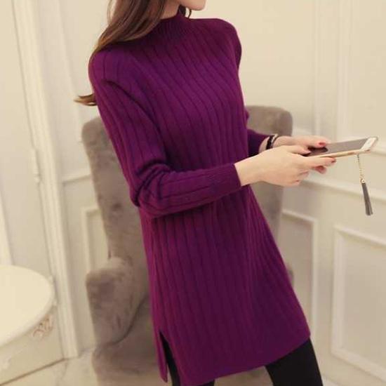 Женское зимне-осеннее трикотажное платье с высоким воротником, вязаный топ, однотонная юбка-свитер, утолщенная