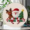 Handmade crocheted Santa Claus reindeer design round wooden hanging plaque festive wall decor front door hanging ornament home holiday decoration