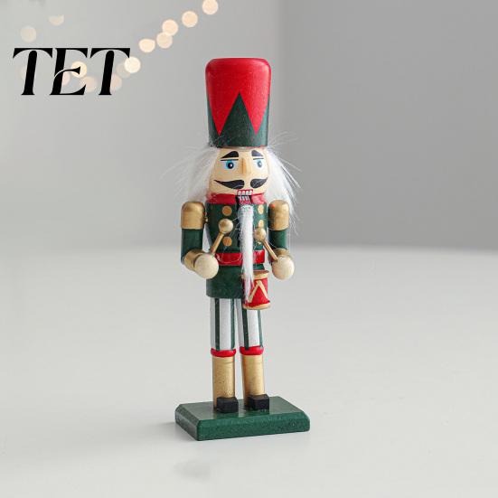 Christmas Fairy Tale Figurine Wooden Nutcracker Soldier Figurine, Handcrafted Solid Wood Tabletop Ornament Vintage for Holiday Desk And Bookshelf