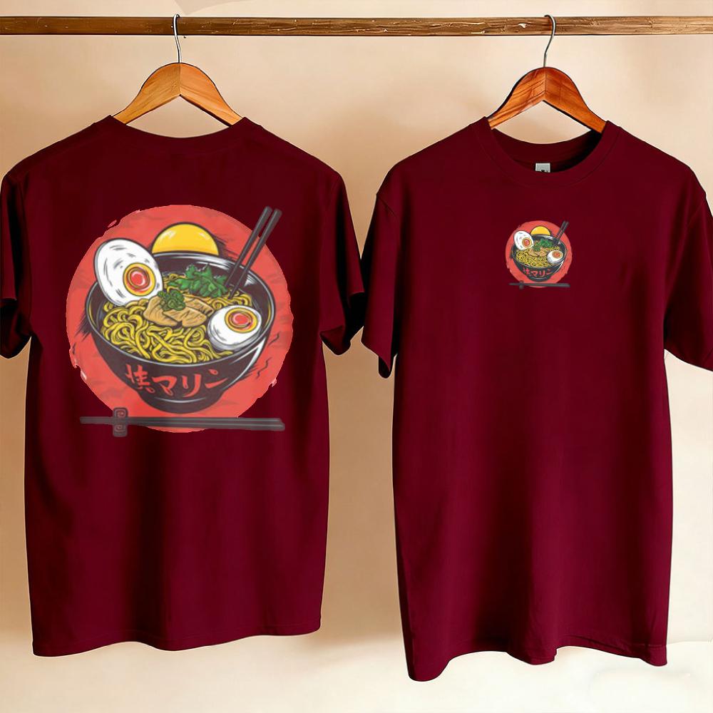 Unisexs Cotton RaUnisex Graphic TShirt Japanese Noodle Bowl Illustration Anime Streetwear Casual Foodie Gift Harajuku Unisex Clothing