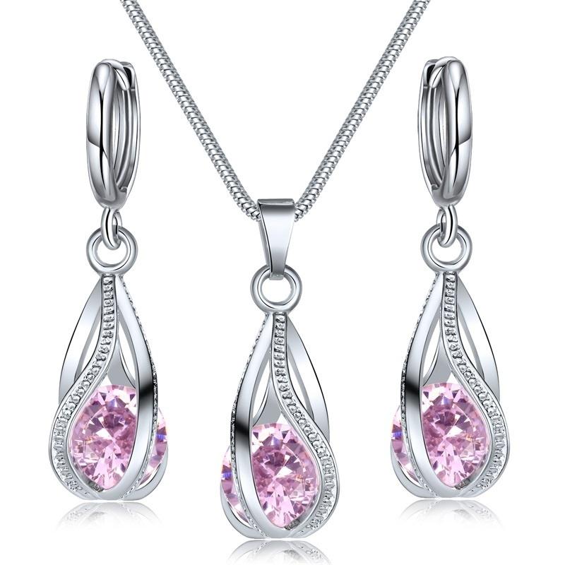 Crystal Water Drop Pendent Necklace Earrings Jewelry Set for Women Bridal Wedding Halloween Gift ARI