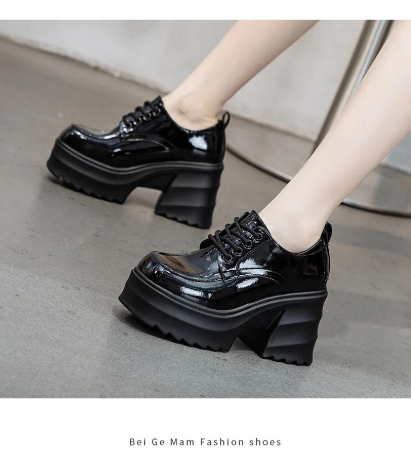 Модные туфли на платформе, женские туфли из натуральной кожи, новые осенние туфли на высоком толстом каблуке со шнуровкой для женщин