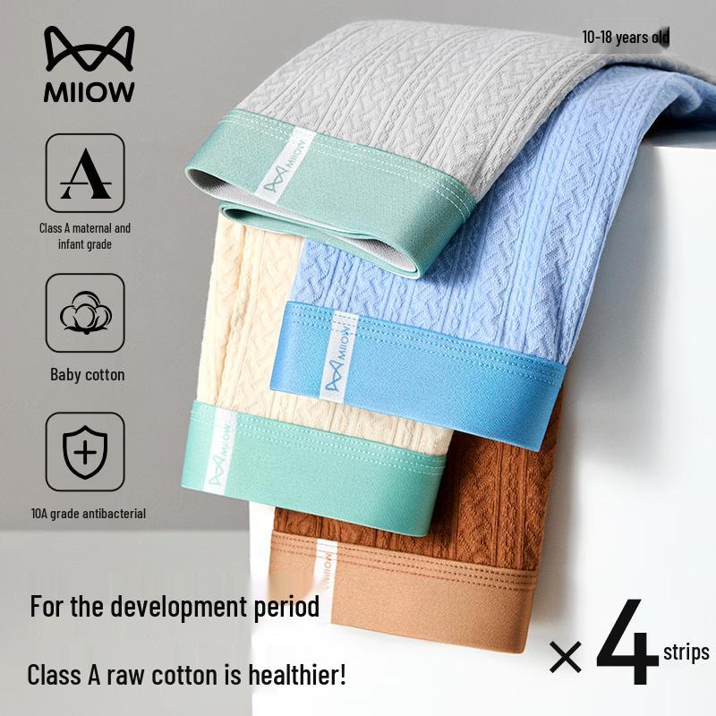 MiiOW Men's Antibacterial 60S Cold Dye Cotton Jacquard Boxer Briefs - 4 Pack