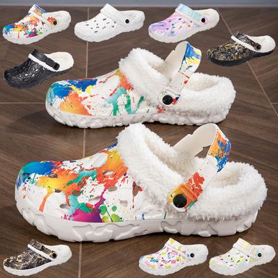 Модные новые зимние летние съемные сабо женские мужские меховые тапочки водонепроницаемые теплые плюшевые бытовые домашние туфли для дома нескользящая пара