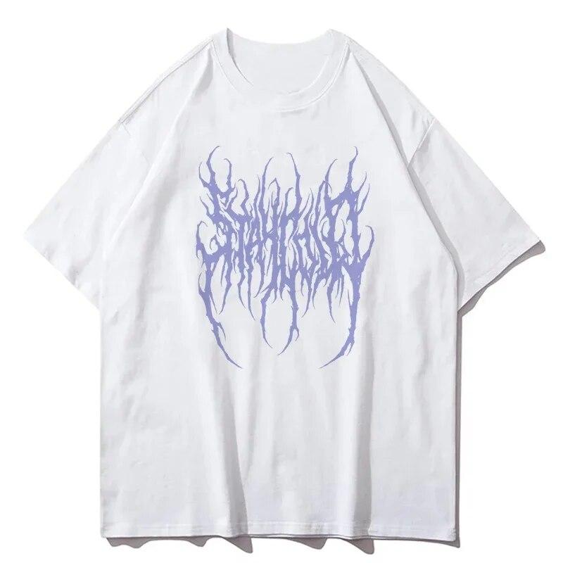 Loose Graphic T-shirt Unisex Hip Hop Graphic Goth Print Summer Short Sleeve Cotton Shirt Y2k Fashion Street Wear Harajuku