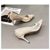 Sexy Fashion Temperament Versatile High Heels Women's New Summer Breathable Lace Mesh Women's Shoes Pointed Single Shoes