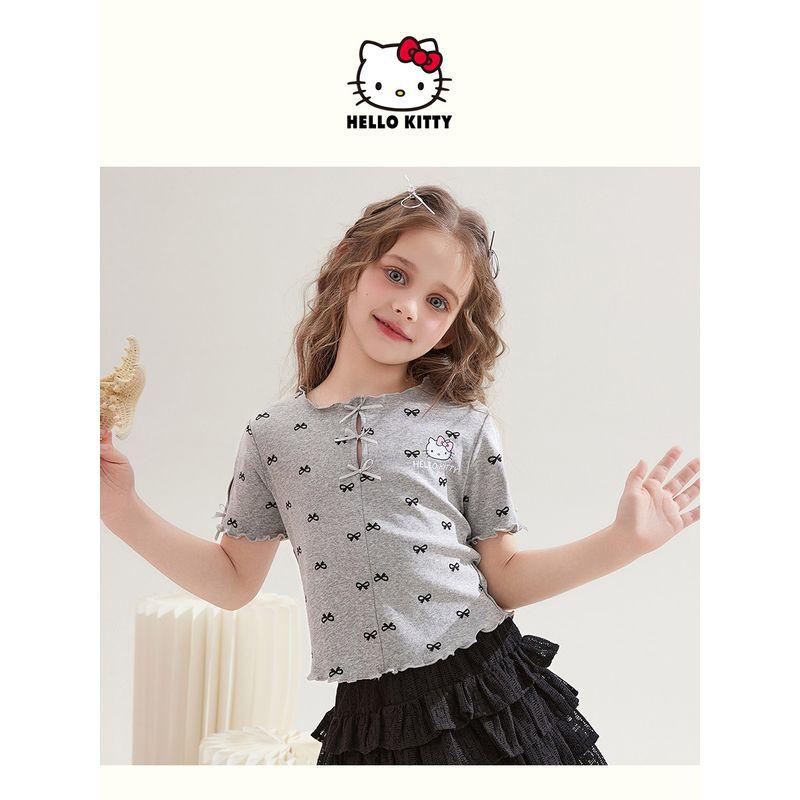 Детская футболка Hello Kitty с коротким рукавом 2025 Новый летний топ в горошек Детская одежда для девочек Модный