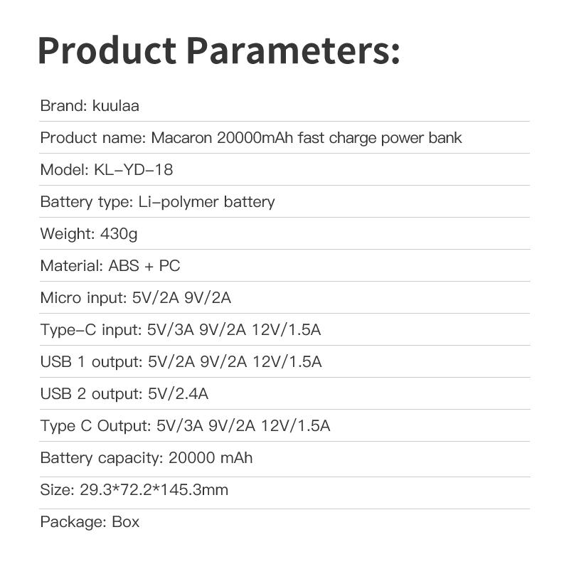 Power Bank Kuulaa 20000мАч со светодиодным индикатором заряда