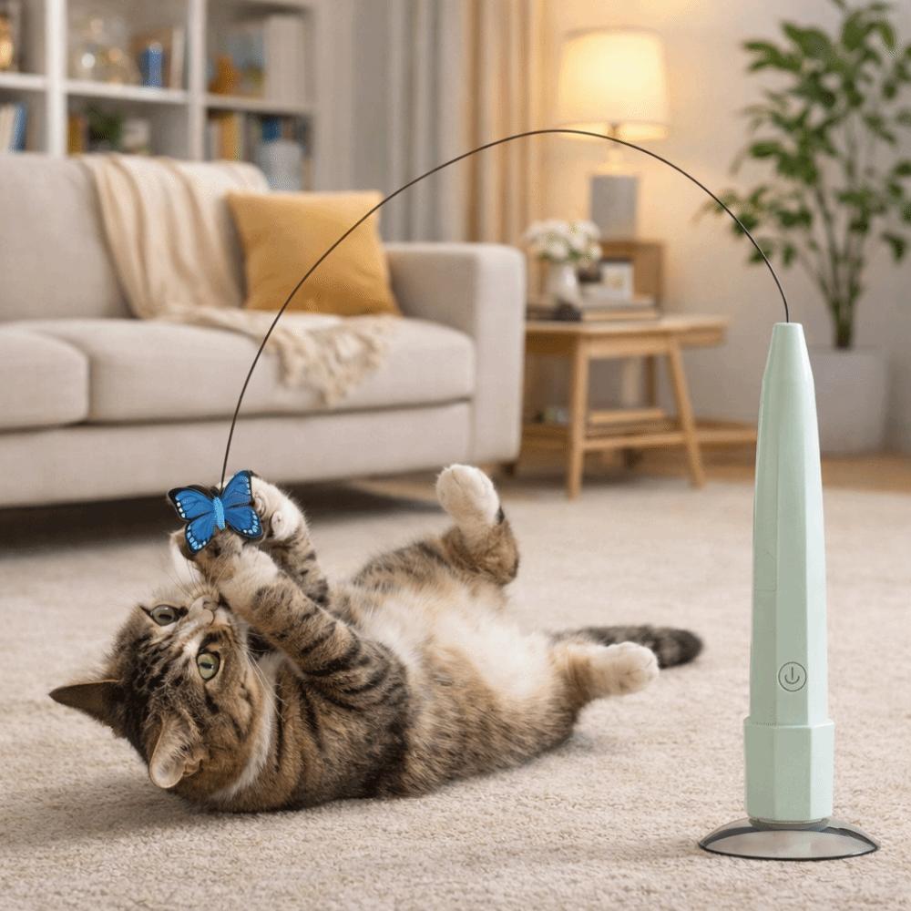 Suction Cup Base Cat Teasing Stick USB Rechargeable Electric Butterfly Cat Toy Cat Exercise