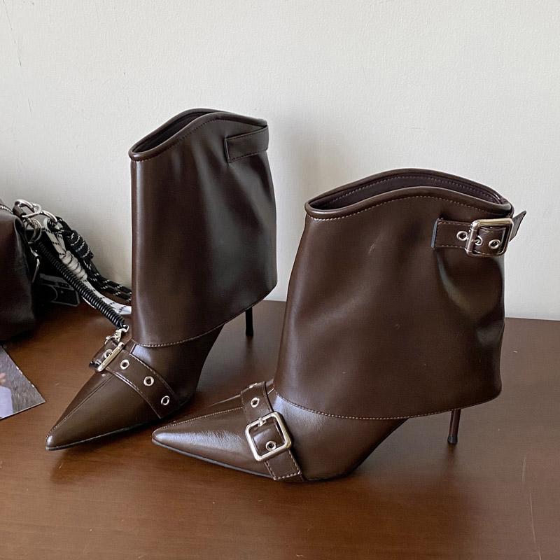 Eilyken Дизайнерские женские ботильоны с пряжкой на ремешке, в уличном стиле, на тонком высоком каблуке, с острым носком, для вечеринки, выпускного