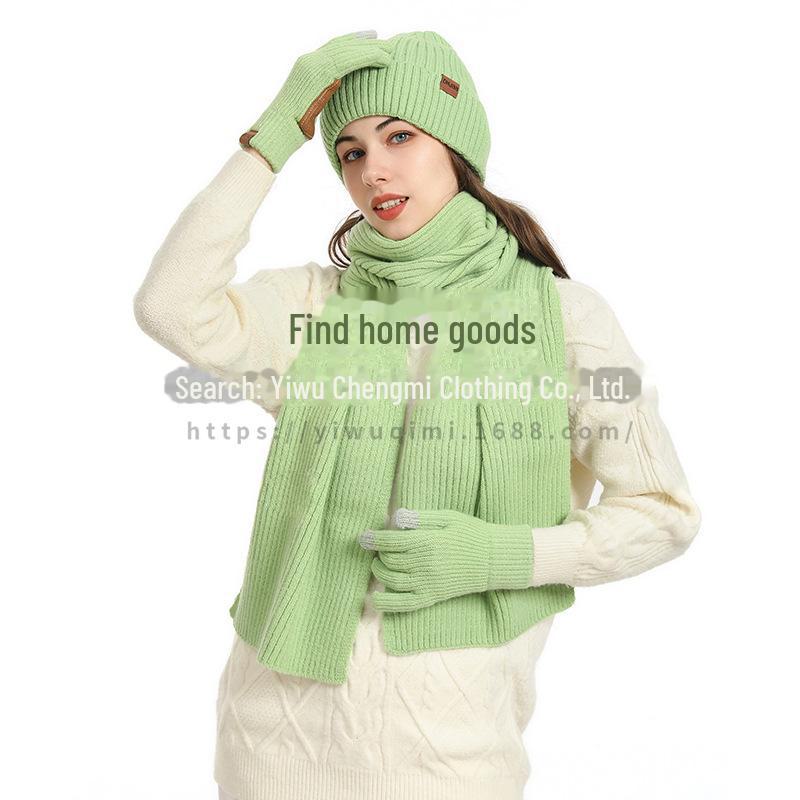 Зимний комплект из трех предметов: шерстяная шапка, шарф и кожаные перчатки в европейском и американском стиле для женщин — нескользящий