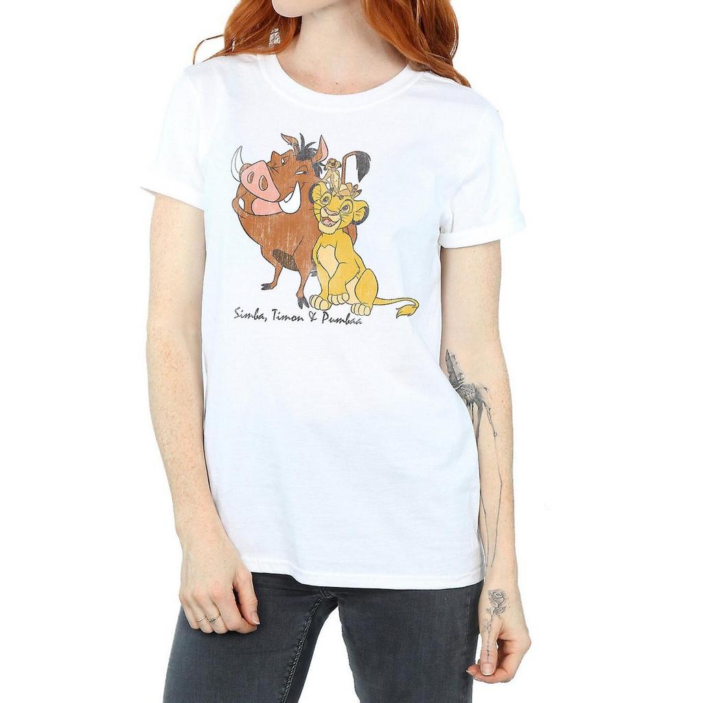 The Lion King Женская классическая хлопковая футболка бойфренд с Симбой, Тимоном и Пумбой