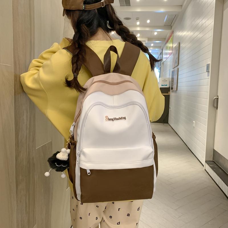 Female Block Color Backpack Girls School Bag Junior High School Student Backpack