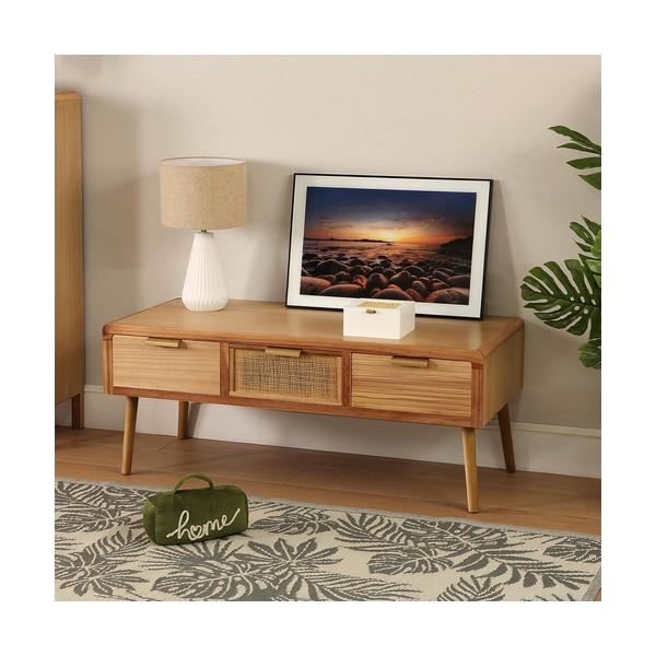 Table basse rotin bois de paulownia 110 cm