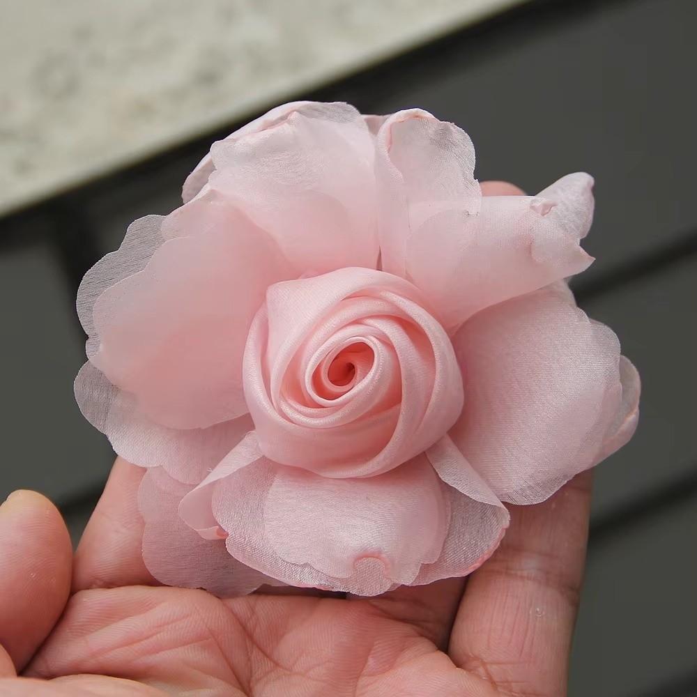 5Pcs DIY Artificial Roses Flower Organza Burnt Fabric Hair Flowers Women Hair Accessories