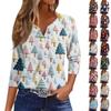 Women's T Shirt Tee Christmas Print Button 3/4 Sleeve Knit Sweater Daily Weekend Fashion Basic V- Neck Regular Top