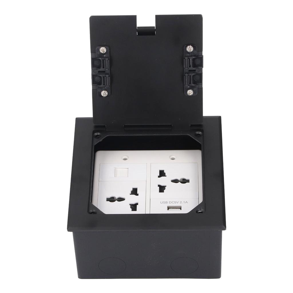 Floor Power Socket Box Stainless Steel 16A 3 Prong Hole USB Computer Port Recessed Outlet Box
