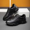 Летние туфли с круглым носком, кожаный верх, шнуровка, повседневные, мужские, корейский стиль, черные, деловые, дышащие, мягкая подошва