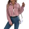 Autumn Women's Corduroy Coat Solid Color Turn Down Collar Single Breasted Pocket Female's Jacket Casual Cropped Jacket for Lady