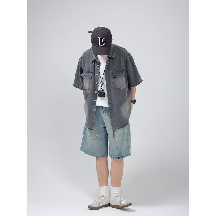 Рубашка с коротким рукавом в стиле ретро из джинсовой ткани, летняя модная мужская и женская марка, японский ретро-тренд с коротким рукавом, классная и свободная рубашка