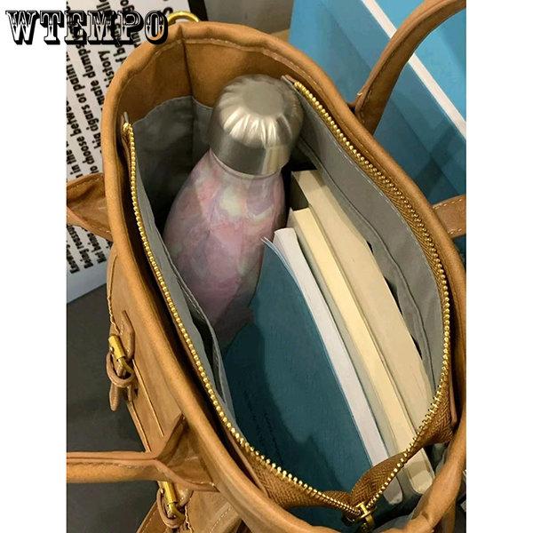 Vintage Elegant Handbag Women Retro Light Brown Single Shoulder Bag Large Capacity PU Zipper Messenger Bag