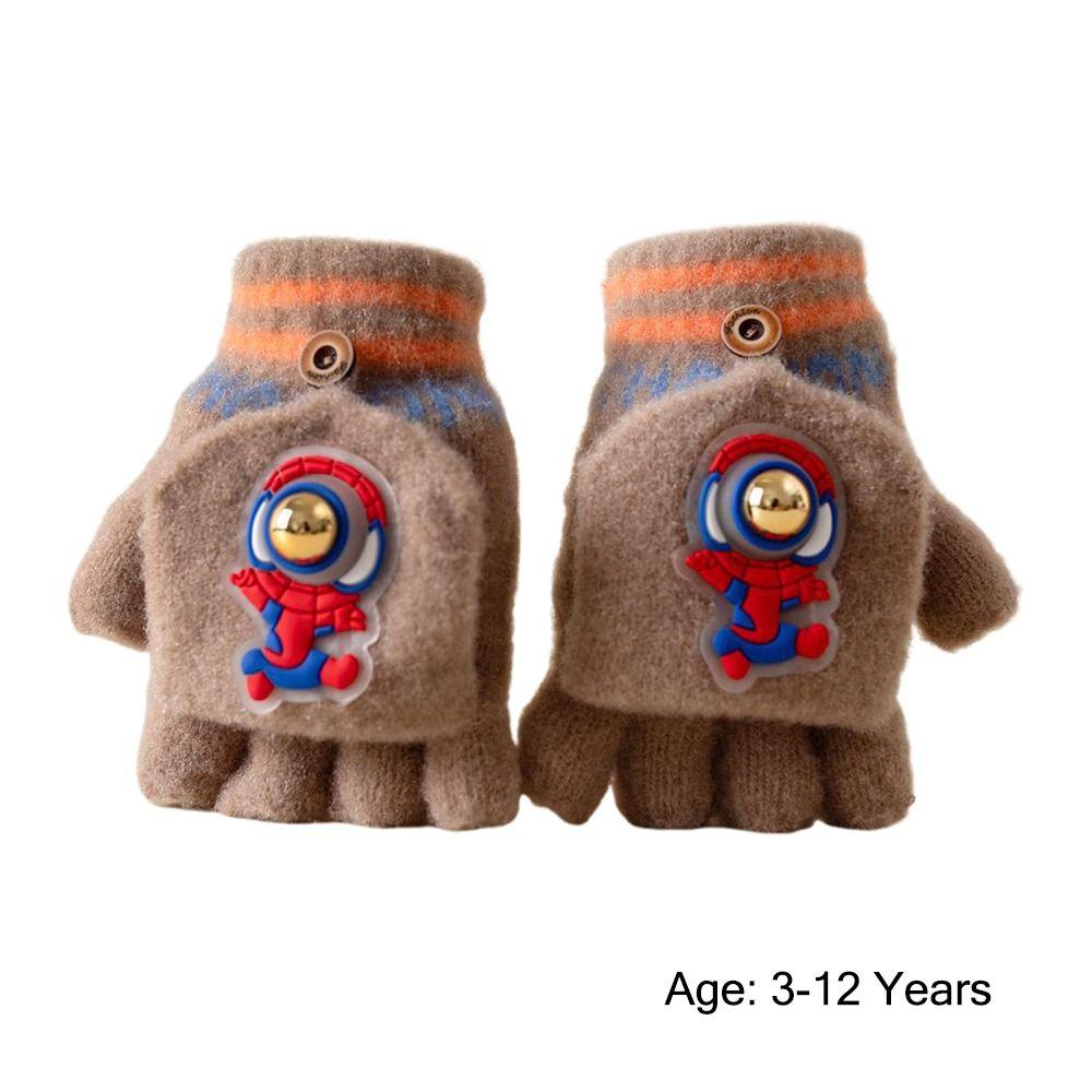 Half Finger Winter Kids Gloves Cycling Flap Gloves for 3-12 Years Boys Girls