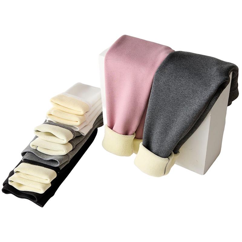 Детские хлопковые леггинсы с толстым флисовым подкладом - Теплые однотонные зимние брюки