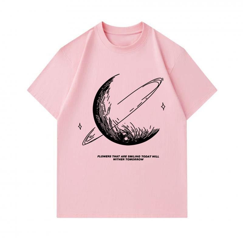 Men's 100% Cotton Crew Neck Short Sleeve T-shirt, Saturn Hand-drawn Sketch Planet Print Casual Tee With Slogan, Comfy Breathable Daily Wear Top For Me