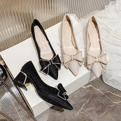 Туфли-лодочки на толстом каблуке, женские, с французским темпераментом, универсальные, под юбку, туфли-лодочки интернет-знаменитости, новые, лето-осень 2025, с мелким вырезом